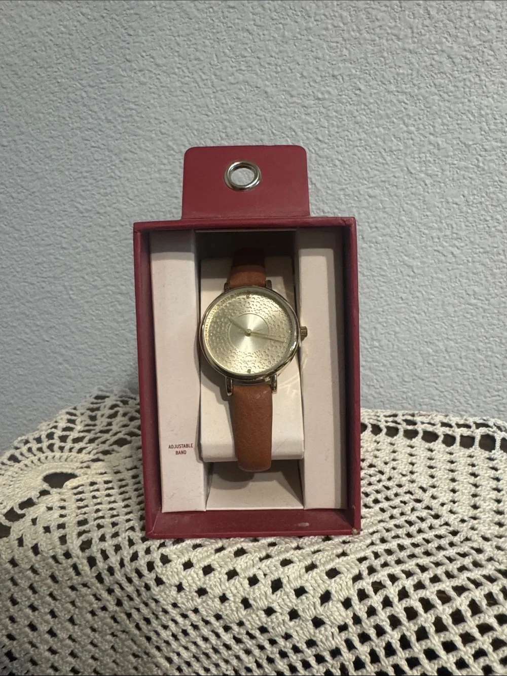 Gold Dial Watch with Brown Leather Strap